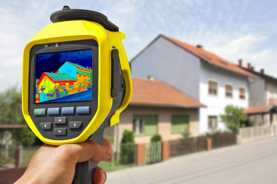 camera thermique montrant les déperdtions thermiques d'une maison